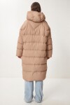 Kapüşonlu Oversize Uzun Şişme Kaban CAMEL LNT0001