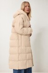 Kapüşonlu Oversize Uzun Şişme Kaban KREM LNT0001