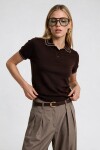 Kontrast Şeritli Polo Yaka Triko Bluz 4342 KAHVERENGİ LKİ0053