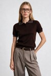 Kontrast Şeritli Polo Yaka Triko Bluz 4342 KAHVERENGİ LKİ0053