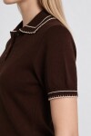 Kontrast Şeritli Polo Yaka Triko Bluz 4342 KAHVERENGİ LKİ0053