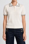 Kontrast Şeritli Polo Yaka Triko Bluz 4342 KEMİK LKİ0053