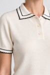 Kontrast Şeritli Polo Yaka Triko Bluz 4342 KEMİK LKİ0053