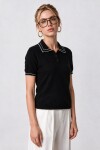 Kontrast Şeritli Polo Yaka Triko Bluz 4342 SİYAH LKİ0053