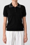 Kontrast Şeritli Polo Yaka Triko Bluz 4342 SİYAH LKİ0053