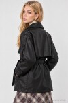 Kuşaklı  Premium Selection Suni Deri Trençkot SİYAH LBY0092