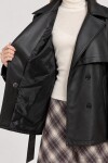 Kuşaklı  Premium Selection Suni Deri Trençkot SİYAH LBY0092
