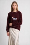 Nakış İşlemeli Oversize Triko Kazak BORDO LYY0150