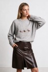 Nakış İşlemeli Oversize Triko Kazak GRİ LYY0149