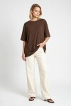 Oversize Basic Fitilli Modal T-shirt KAHVERENGİ LUB0361