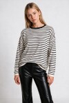 Oversize Çizgili Mevsimlik Kazak 4446 EKRU SİYAH LKİ0077