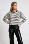 Oversize Çizgili Mevsimlik Kazak 4446 EKRU SİYAH LKİ0077