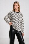 Oversize Çizgili Mevsimlik Kazak 4446 EKRU SİYAH LKİ0077