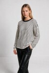 Oversize Çizgili Mevsimlik Kazak 4446 EKRU SİYAH LKİ0077