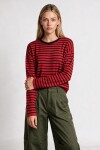 Oversize Çizgili Mevsimlik Kazak 4446 KIRMIZI SİYAH LKİ0077
