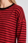Oversize Çizgili Mevsimlik Kazak 4446 KIRMIZI SİYAH LKİ0077