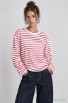 Oversize Çizgili Örme Sweatshirt KIRMIZI BEYAZ LRN0079