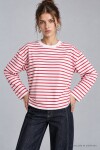 Oversize Çizgili Örme Sweatshirt KIRMIZI BEYAZ LRN0079
