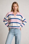 Polo Yaka Çizgili Triko Kazak PEMBE MAVİ LNT0047