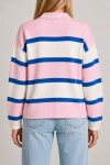 Polo Yaka Çizgili Triko Kazak PEMBE MAVİ LNT0047