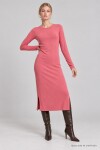 Yırtmaçlı Fitilli Örme Elbise PEMBE LNZ0011