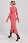 Yırtmaçlı Fitilli Örme Elbise PEMBE LNZ0011